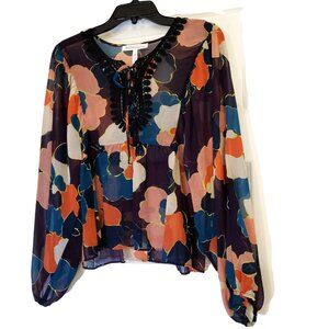 NWT 22-inch Long Lace-Up Multi-Colored Blouse - Med